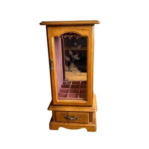 Vintage Westland Co Memory Wooden Jewelry Box Rotating Necklace Hanger‎ Etched